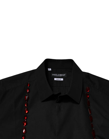 Dolce &amp; Gabbana Schwarzes Kristall GOLD Formelles Herrenhemd