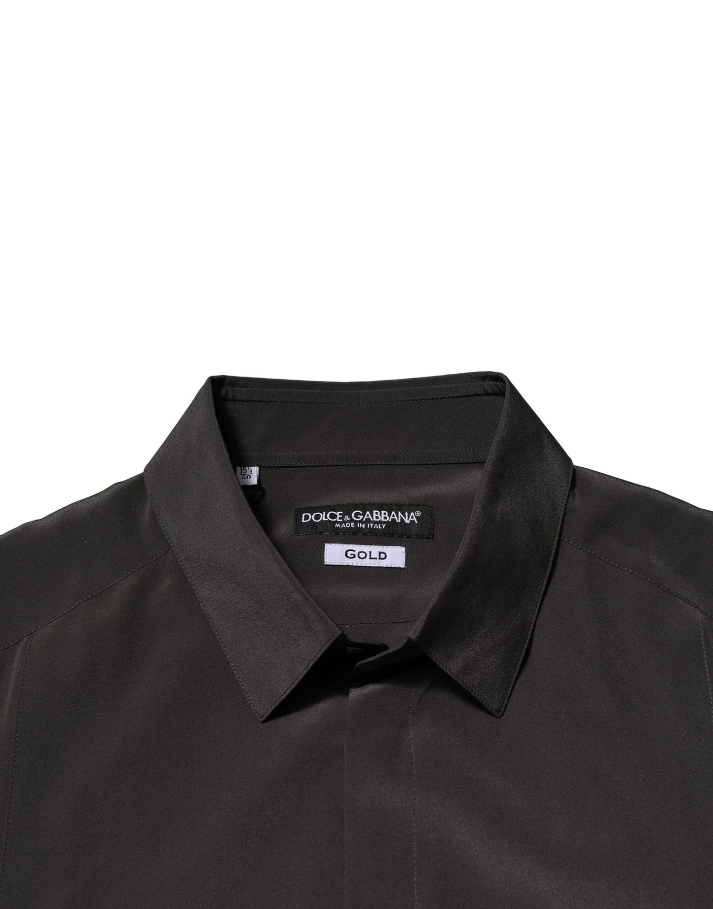Dolce &amp; Gabbana Dunkelbraunes Seiden-GOLD-Herrenhemd