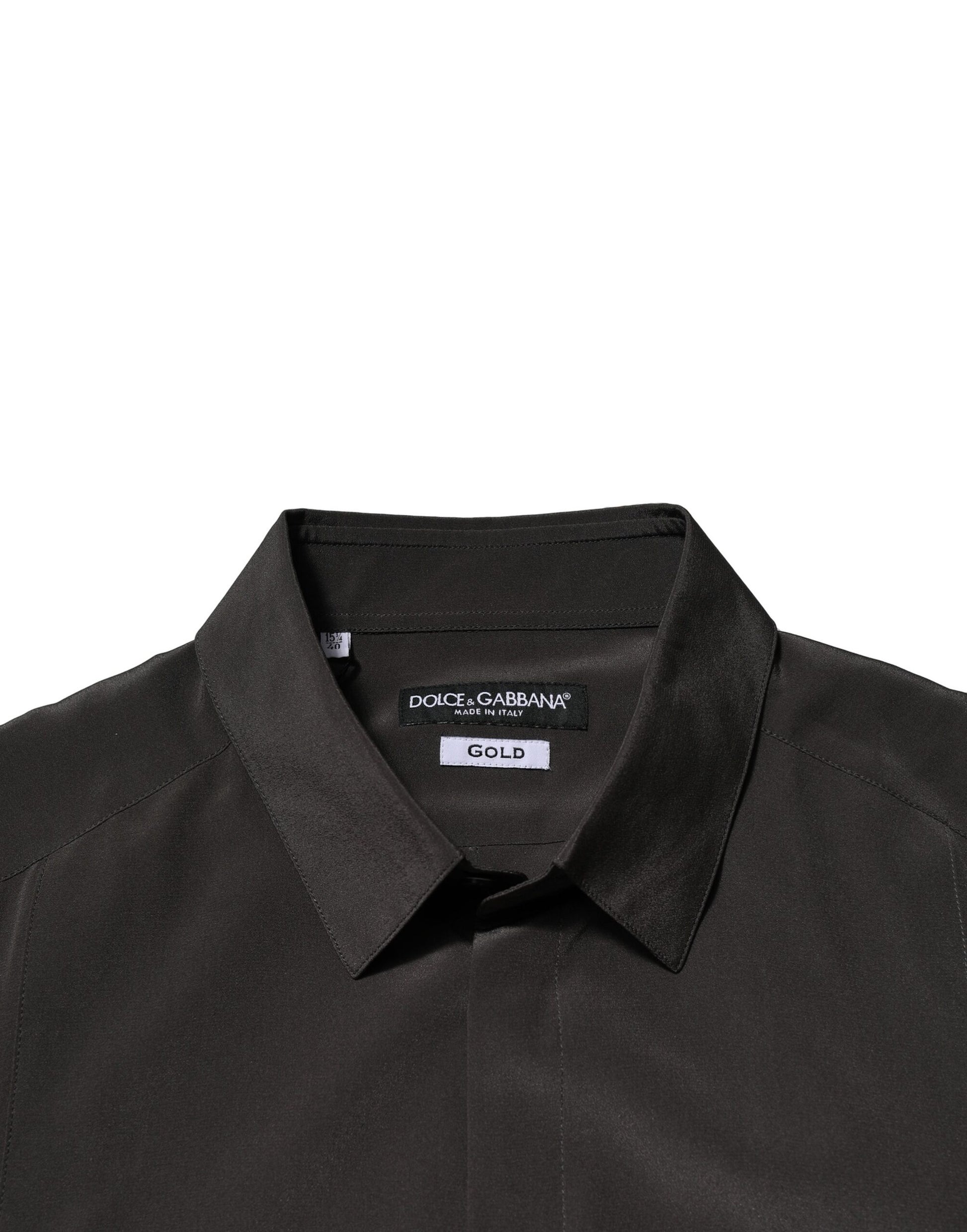 Dolce &amp; Gabbana Dunkelbraunes Seiden-GOLD-Herrenhemd