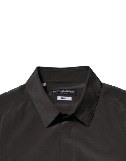 Dolce &amp; Gabbana Dunkelbraunes Seiden-GOLD-Herrenhemd