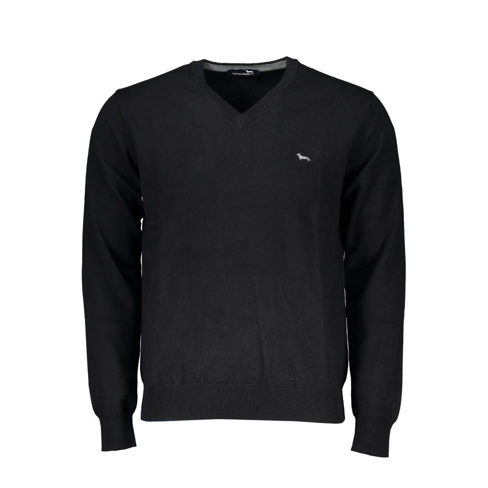 Harmont &amp; Blaine – Eleganter, bestickter schwarzer Pullover mit V-Ausschnitt