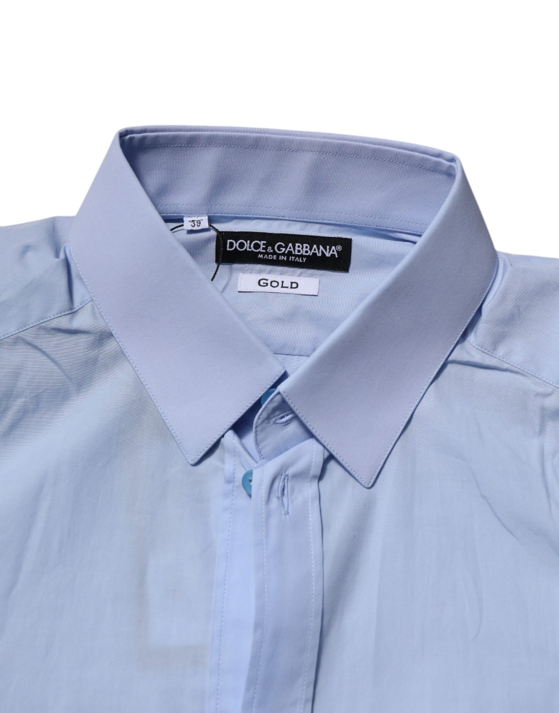 Dolce &amp; Gabbana Blaues Baumwoll-GOLD-Langarmhemd für Herren