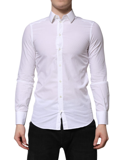 Dolce &amp; Gabbana Weißes Langarm-Martini-Hemd aus Baumwolle