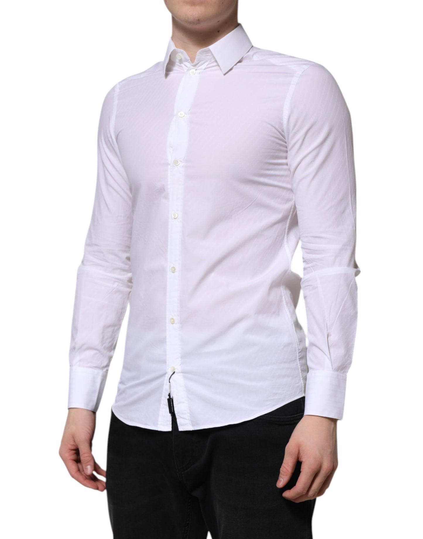 Dolce &amp; Gabbana Weißes Langarm-Martini-Hemd aus Baumwolle