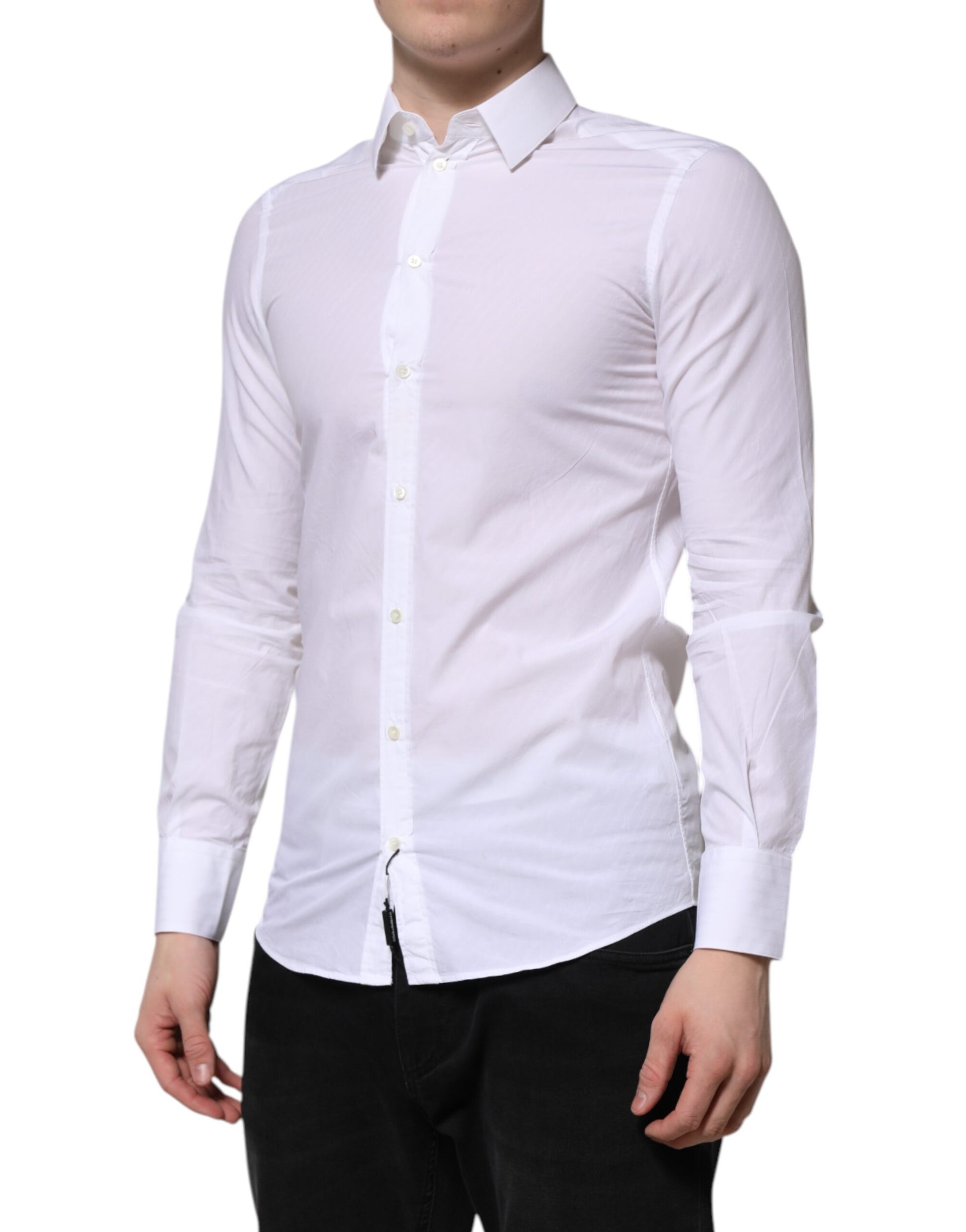 Dolce &amp; Gabbana Weißes Langarm-Martini-Hemd aus Baumwolle