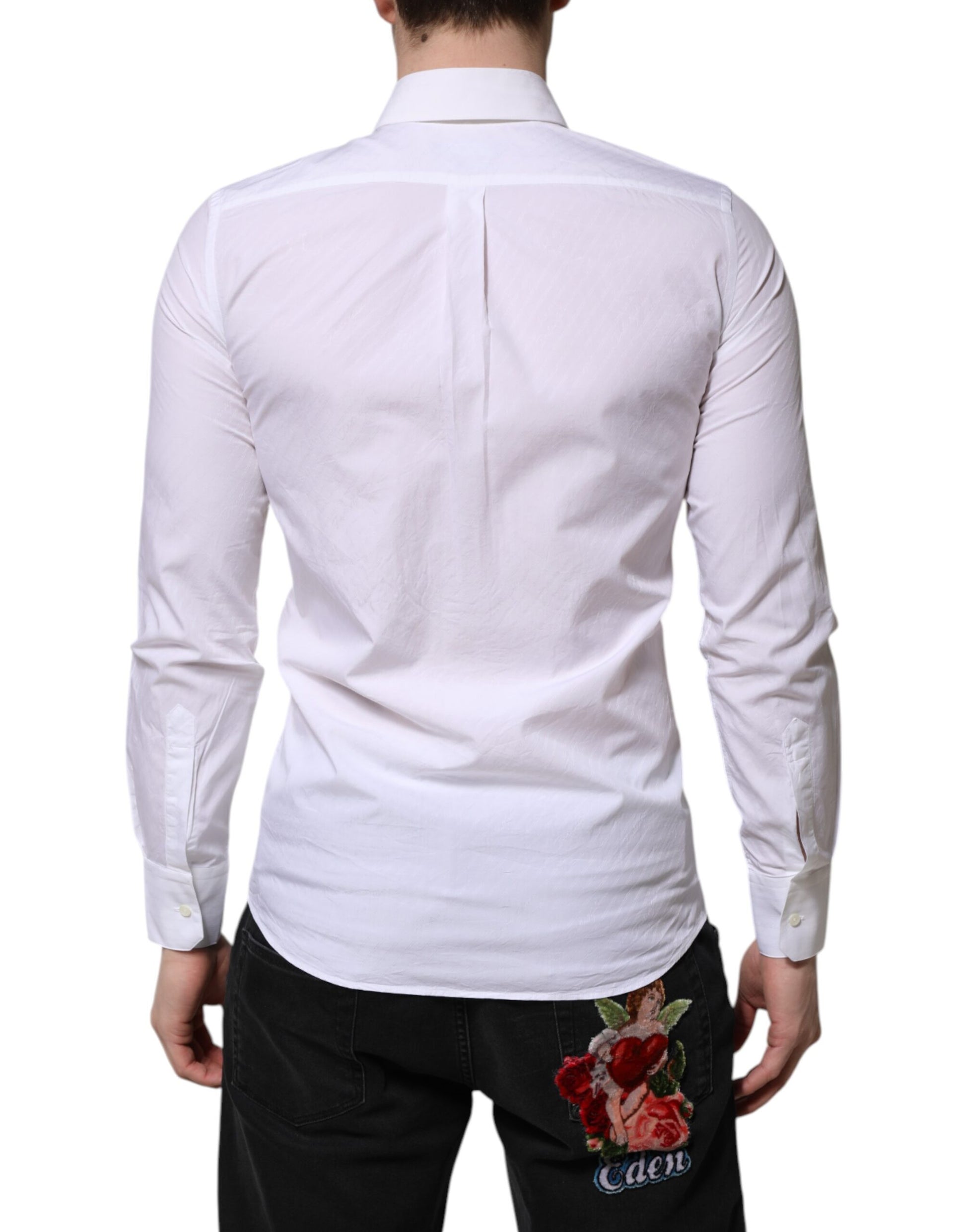 Dolce &amp; Gabbana Weißes Langarm-Martini-Hemd aus Baumwolle