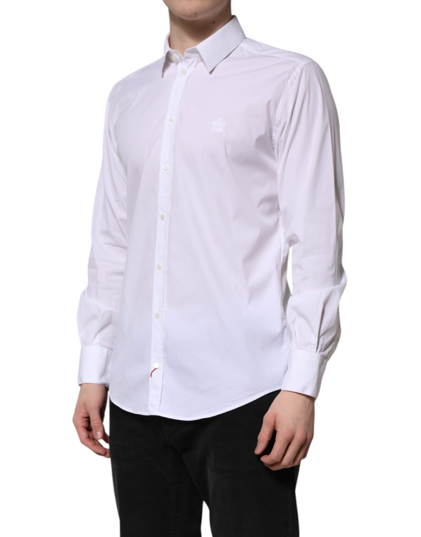 Dolce &amp; Gabbana Weißes Langarm-Martini-Hemd aus Baumwolle