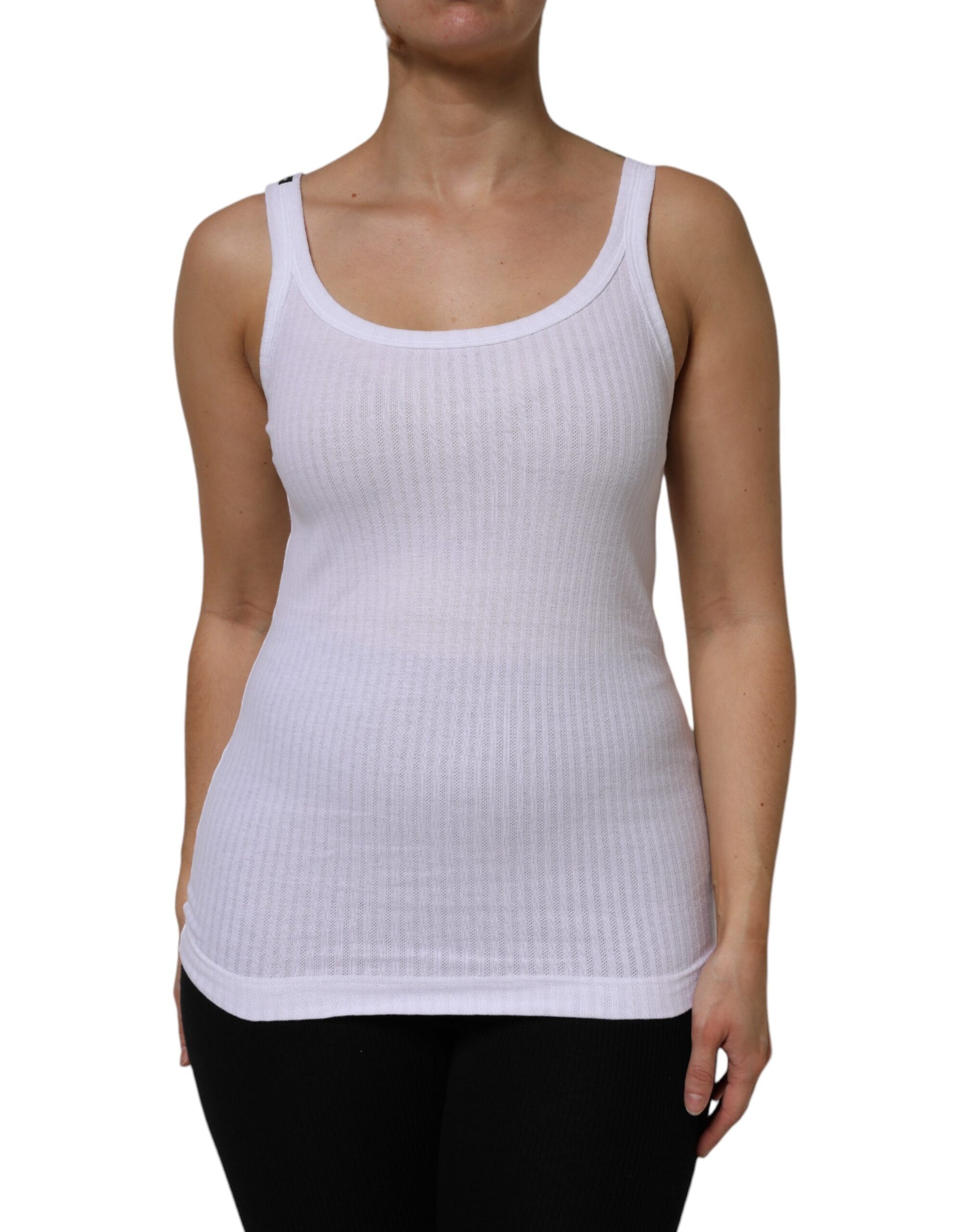 Dolce & Gabbana White Cotton Round Neck Sleeveless Tank Top