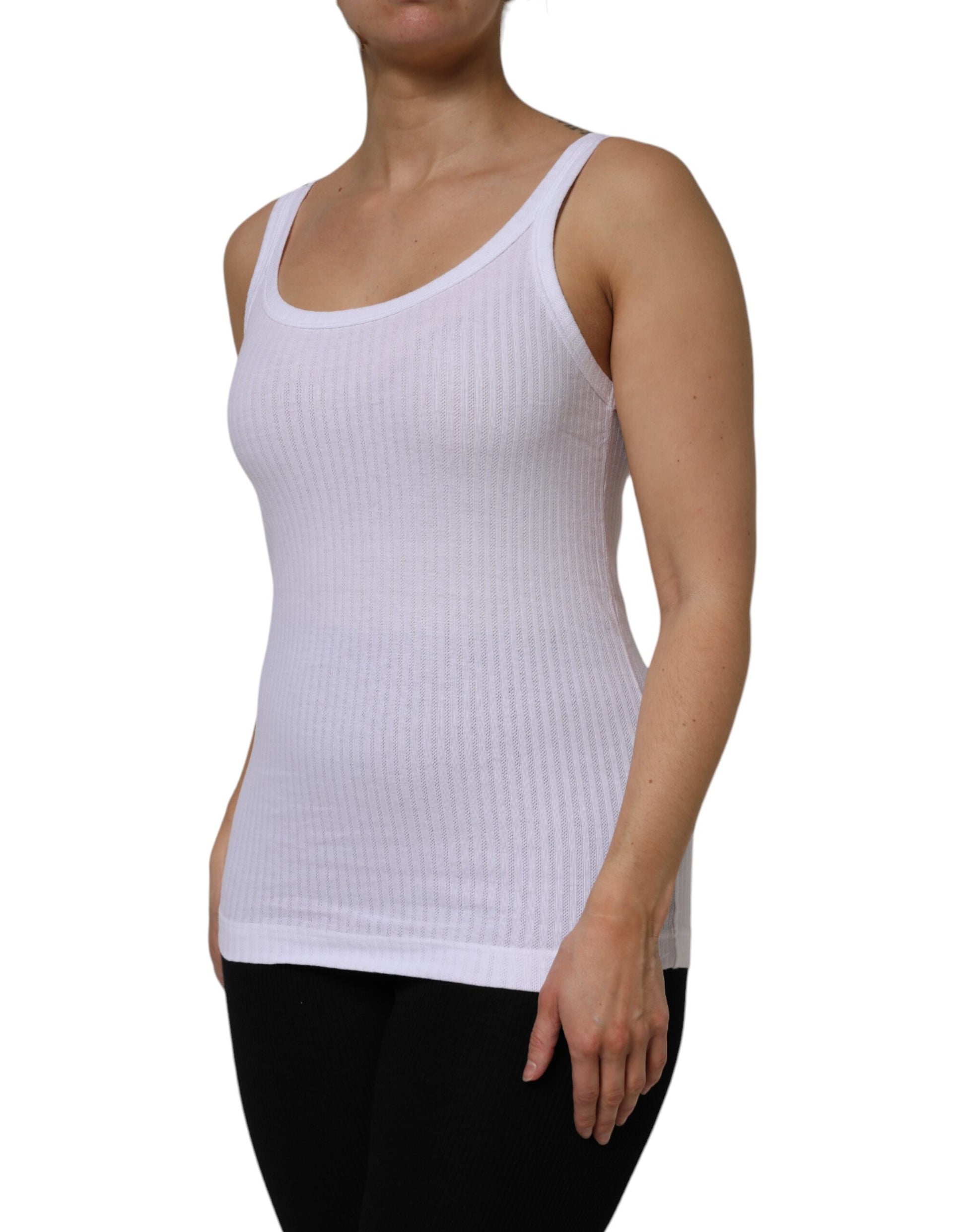 Dolce & Gabbana White Cotton Round Neck Sleeveless Tank Top