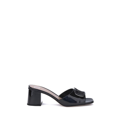 Valentino Garavani Black Calf Leather Bos Taurus Flat Sandals