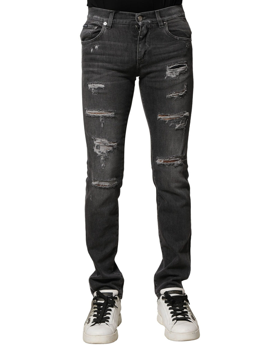 Dolce & Gabbana – Schwarze, verwaschene, zerfetzte Slim-Fit-Jeans