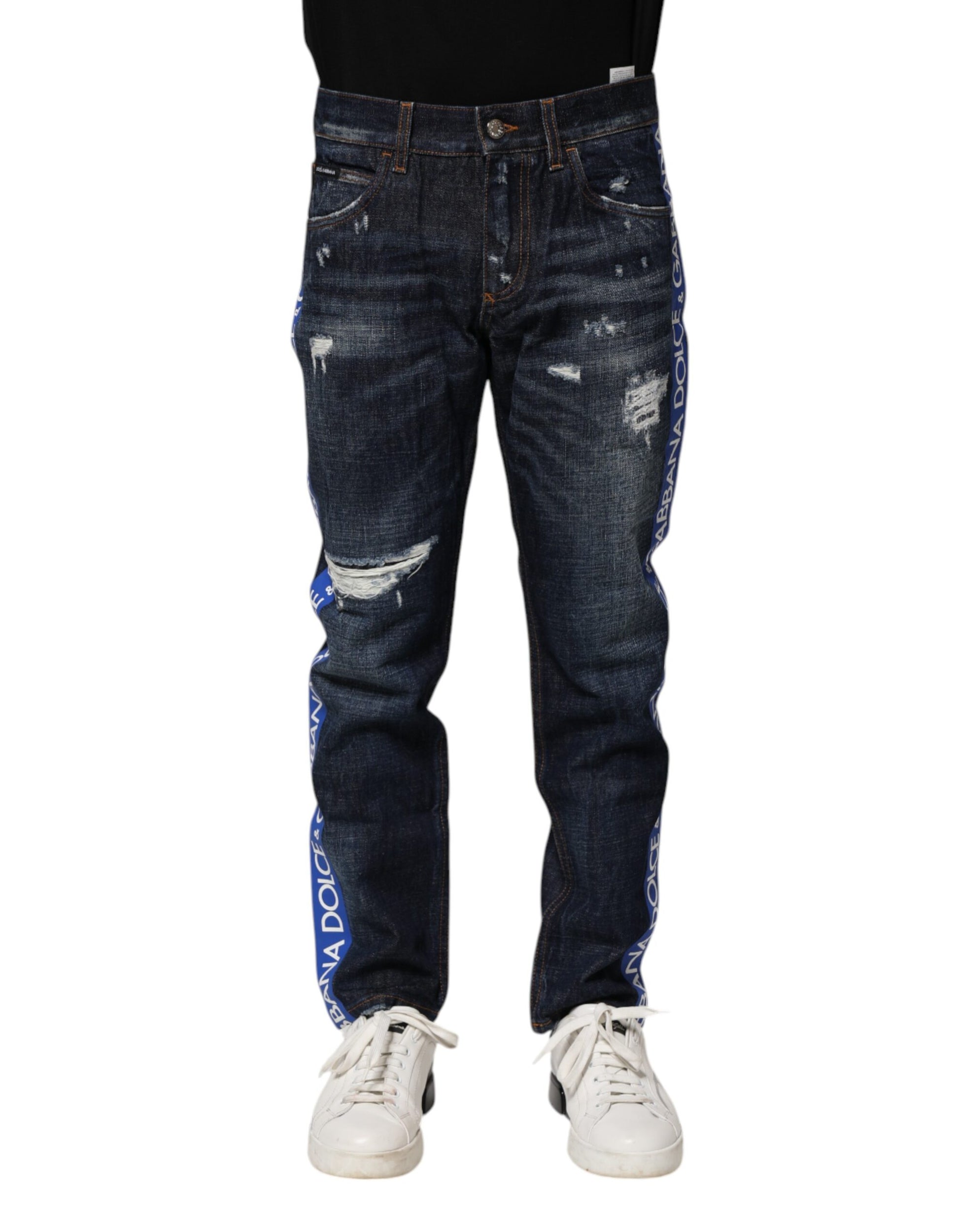 Dolce &amp; Gabbana – Dunkelblaue, zerfetzte Skinny-Jeans