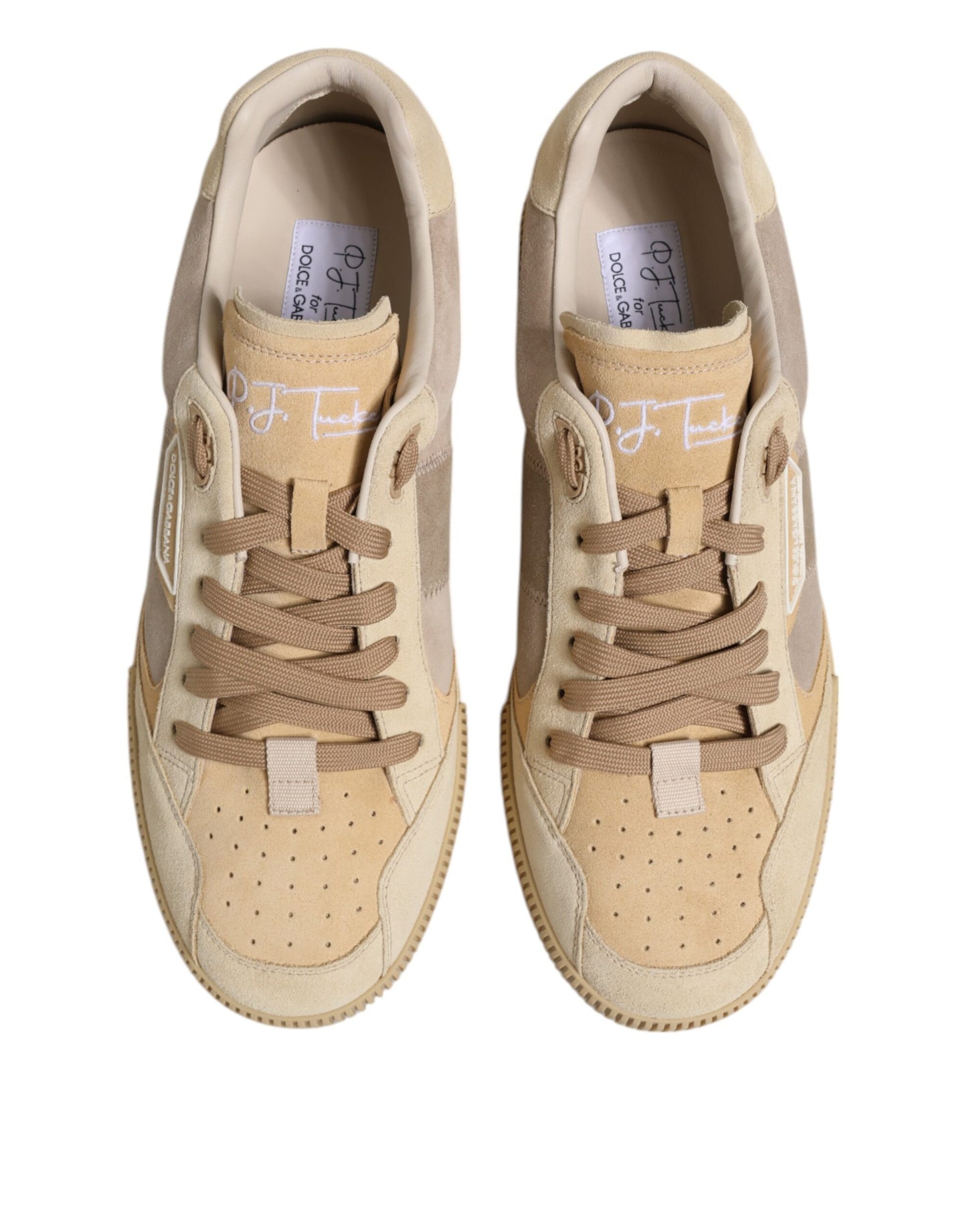 Dolce &amp; Gabbana Beige Leder Low Top Schnürschuhe