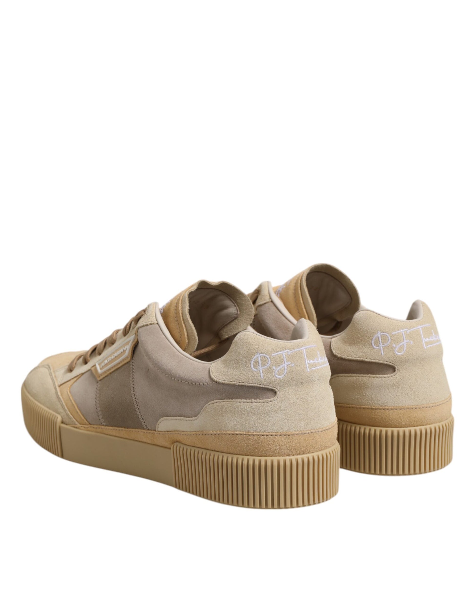 Dolce &amp; Gabbana Beige Leder Low Top Schnürschuhe