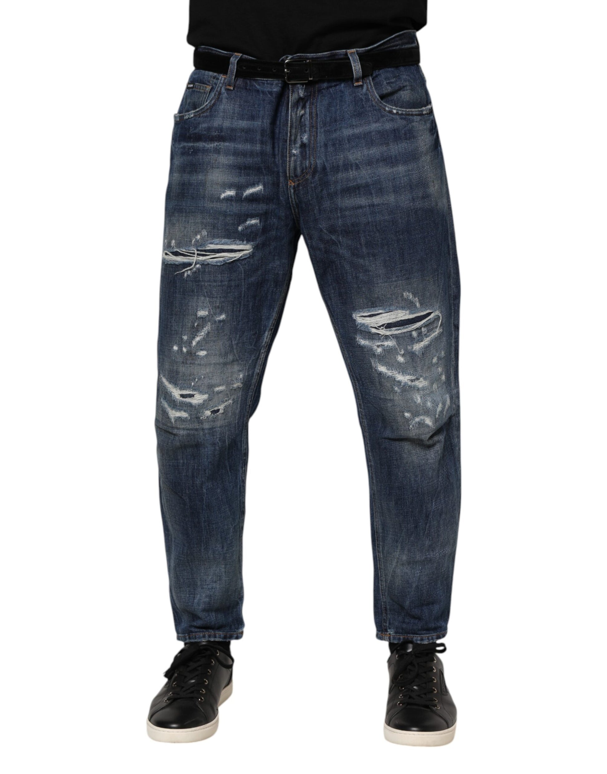 Dolce &amp; Gabbana – Blaue, zerfetzte, konische Jeans aus Baumwolle für Herren