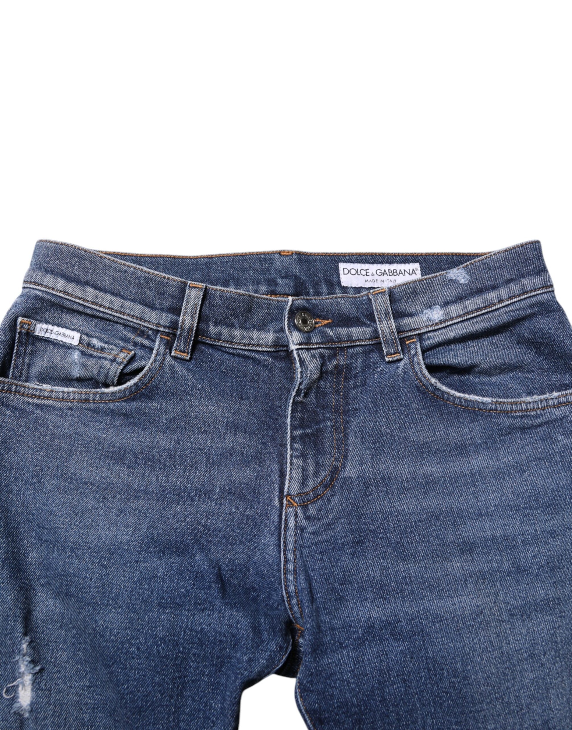 Dolce & Gabbana Blue Cotton Logo Plaque Skinny Men Denim Jeans