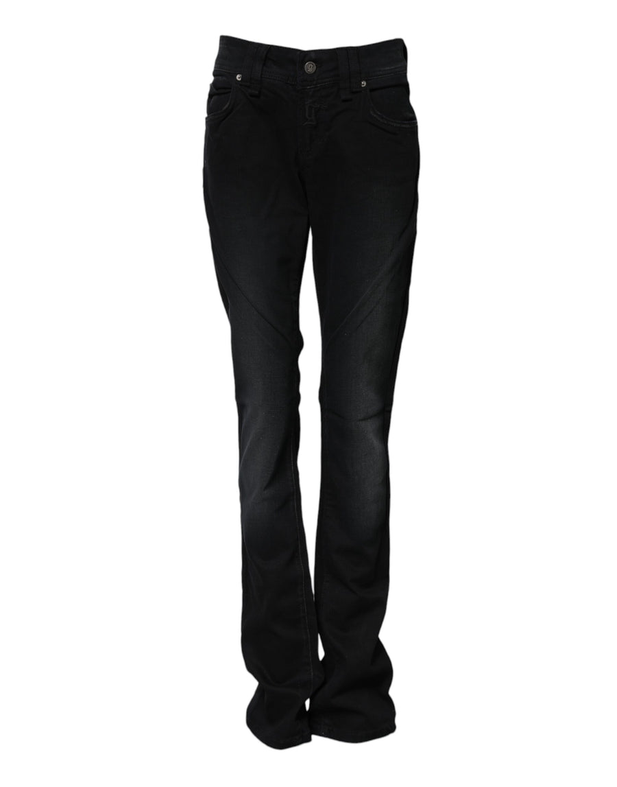John Galliano Black Cotton Mid Waist Tapered Denim Jeans