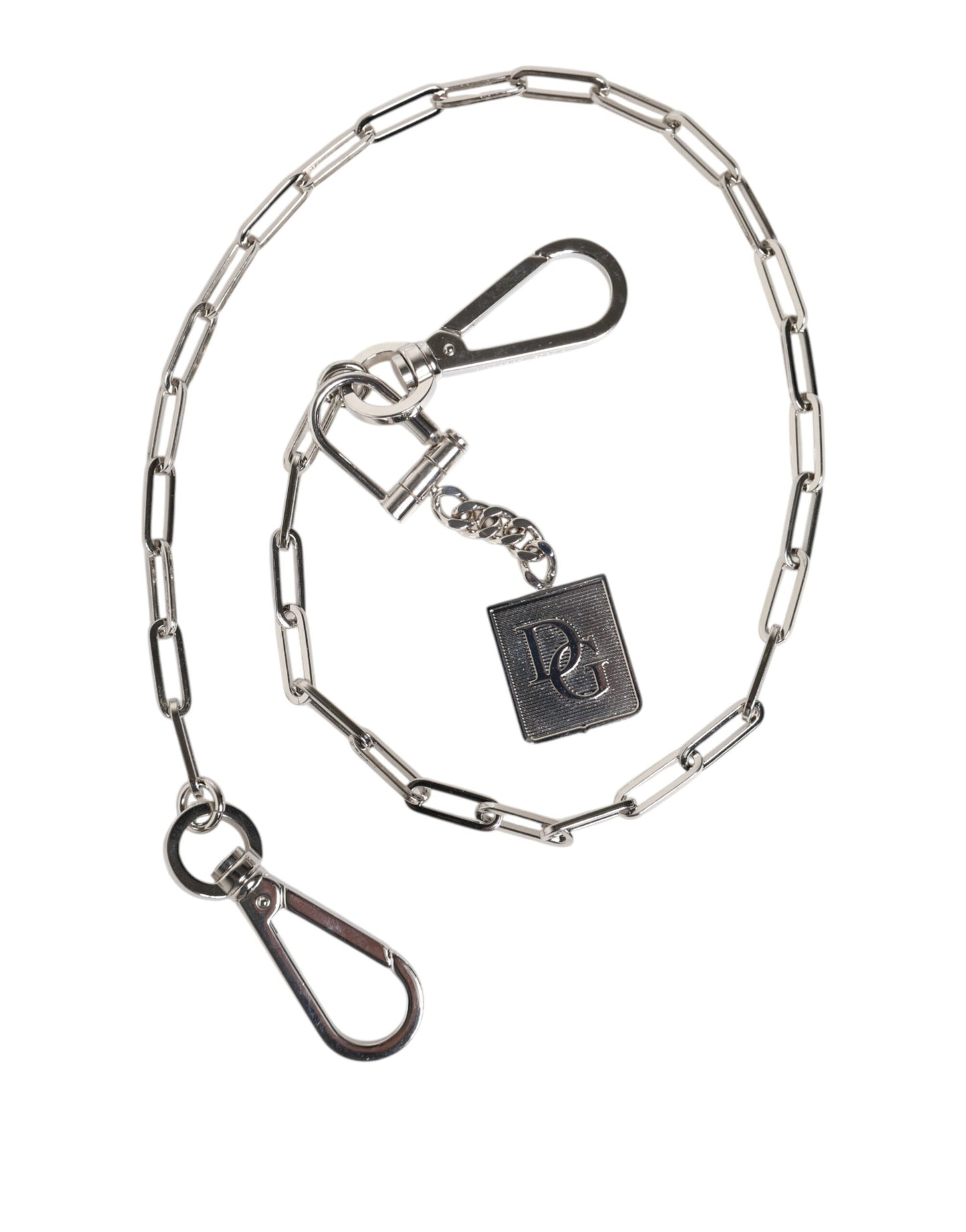 Dolce &amp; Gabbana Silberfarbene Metallkette DG Charm Gürtel Schlüsselanhänger