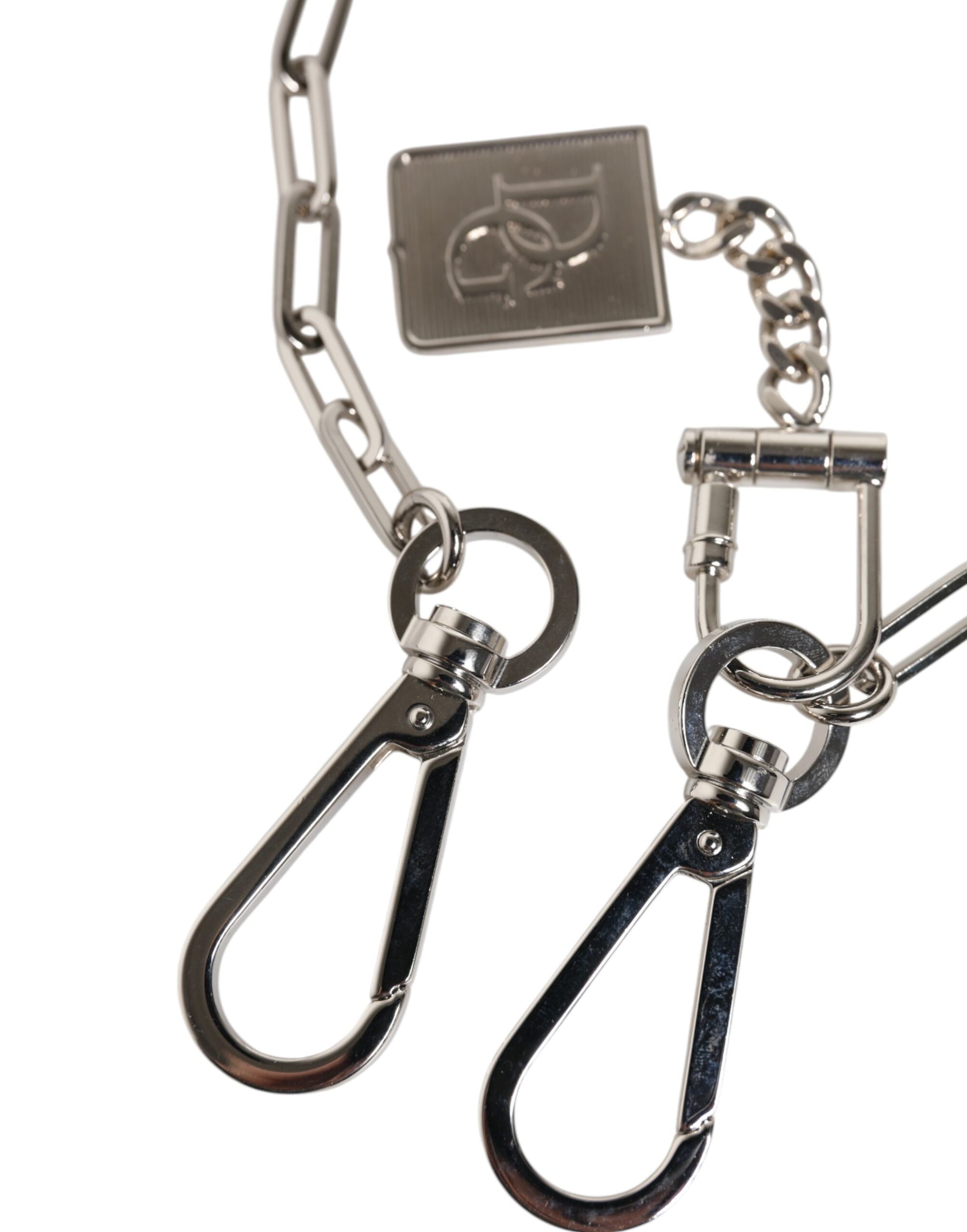 Dolce &amp; Gabbana Silberfarbene Metallkette DG Charm Gürtel Schlüsselanhänger