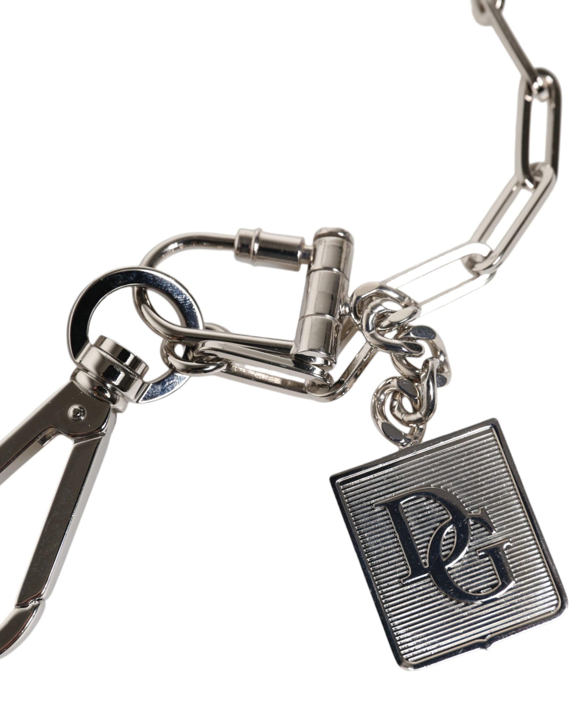 Dolce &amp; Gabbana Silberfarbene Metallkette DG Charm Gürtel Schlüsselanhänger