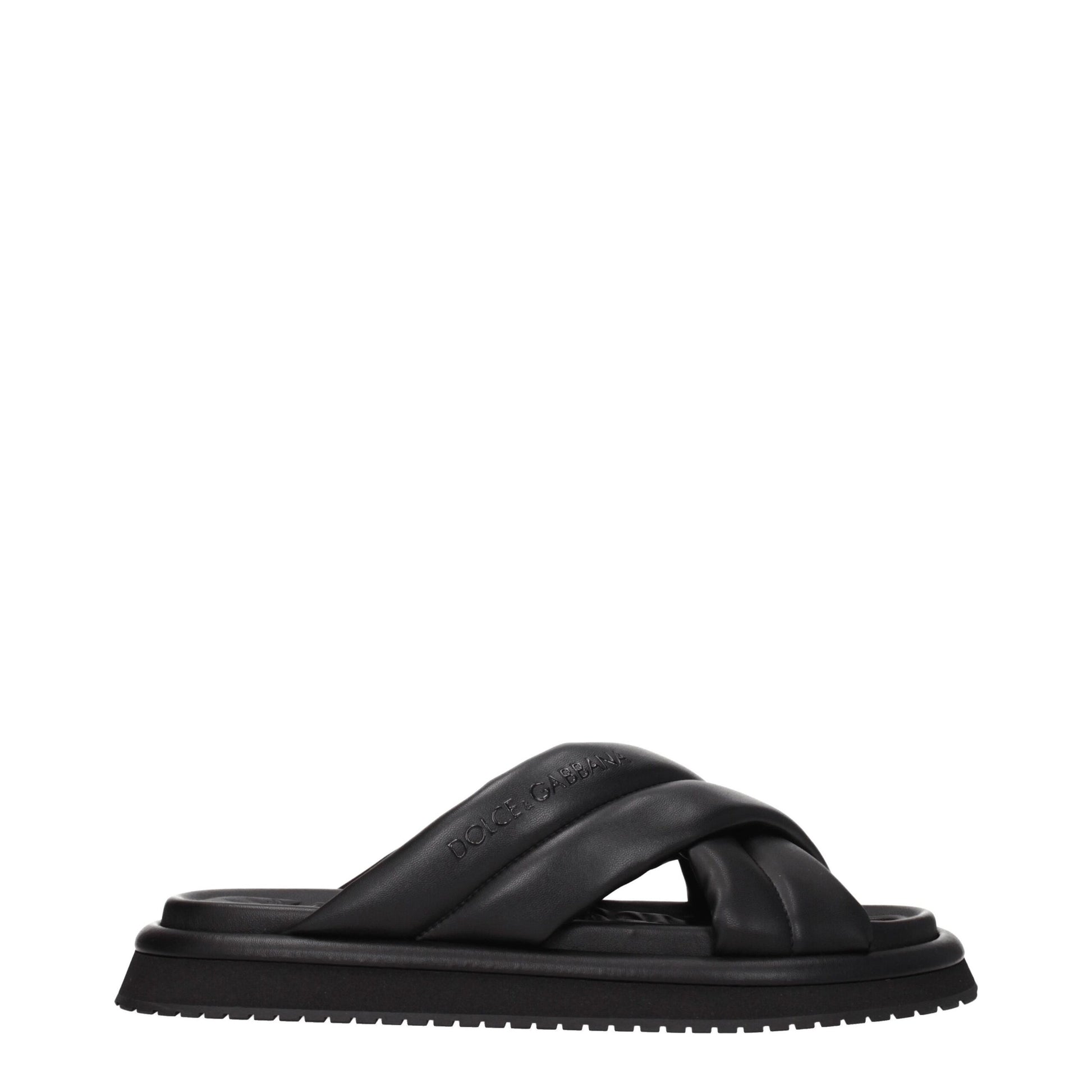 Dolce & Gabbana Black Leather Slippers