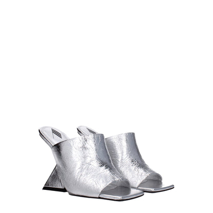 The Attico Gray Leather Platform Sandals