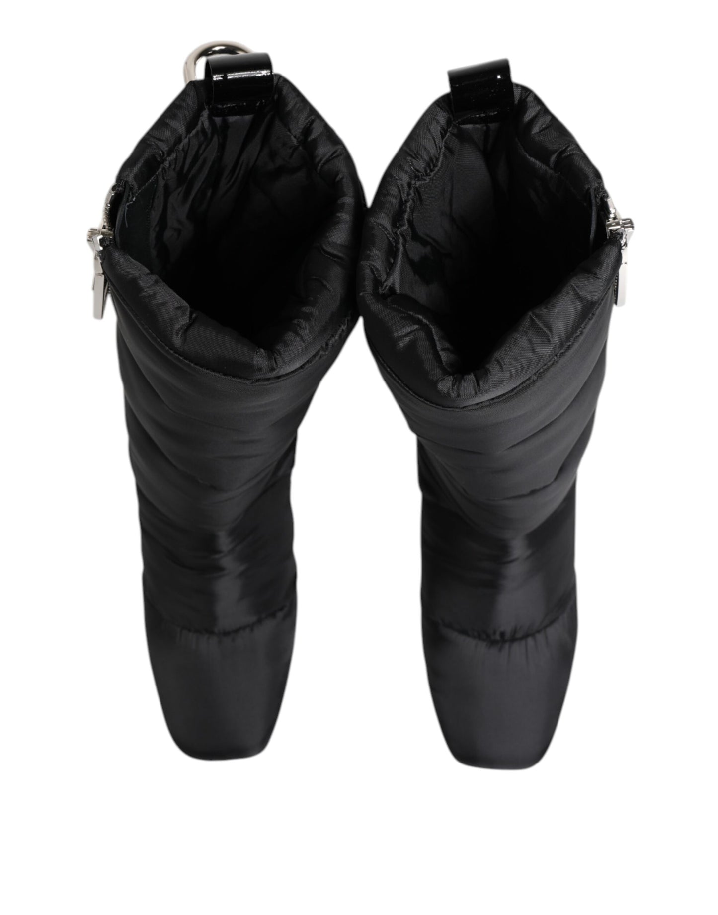 Dolce & Gabbana Black Padded Mid Calf Logo Heel Boots Shoes