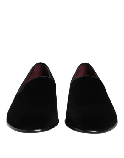 Dolce & Gabbana Black Velvet Slip On Loafers Men Formal Shoes