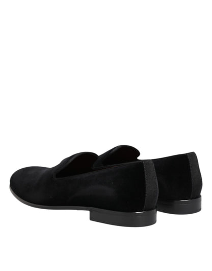 Dolce & Gabbana Black Velvet Slip On Loafers Men Formal Shoes