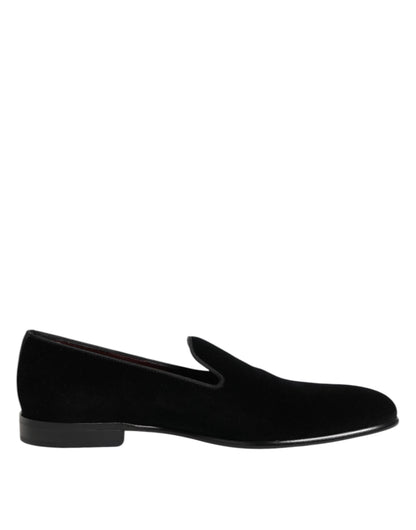Dolce & Gabbana Black Velvet Slip On Loafers Men Formal Shoes