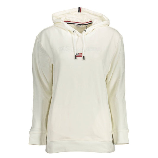 US POLO ASSN. Weißer Damenpullover aus Baumwolle mit Kapuze und Taschen