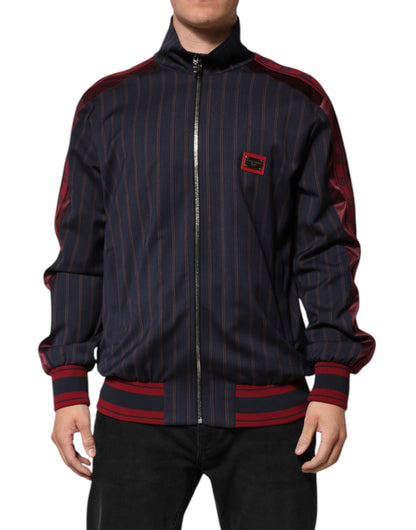 Dolce & Gabbana Blue Red Striped Logo Plaque Full Zip Jacket