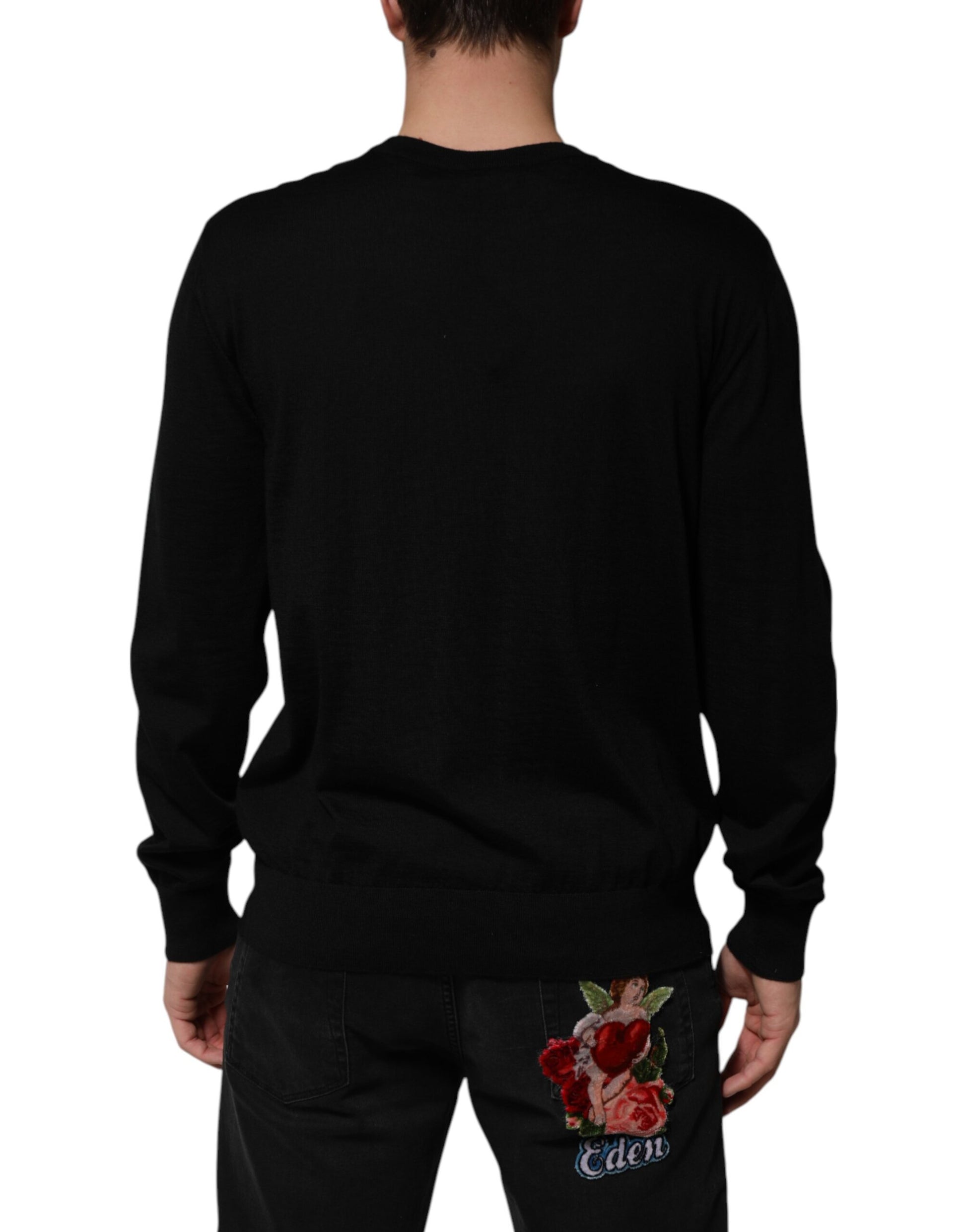 Dolce &amp; Gabbana – Schwarzer Kaschmirpullover mit Cherub-Print und Barock-Print