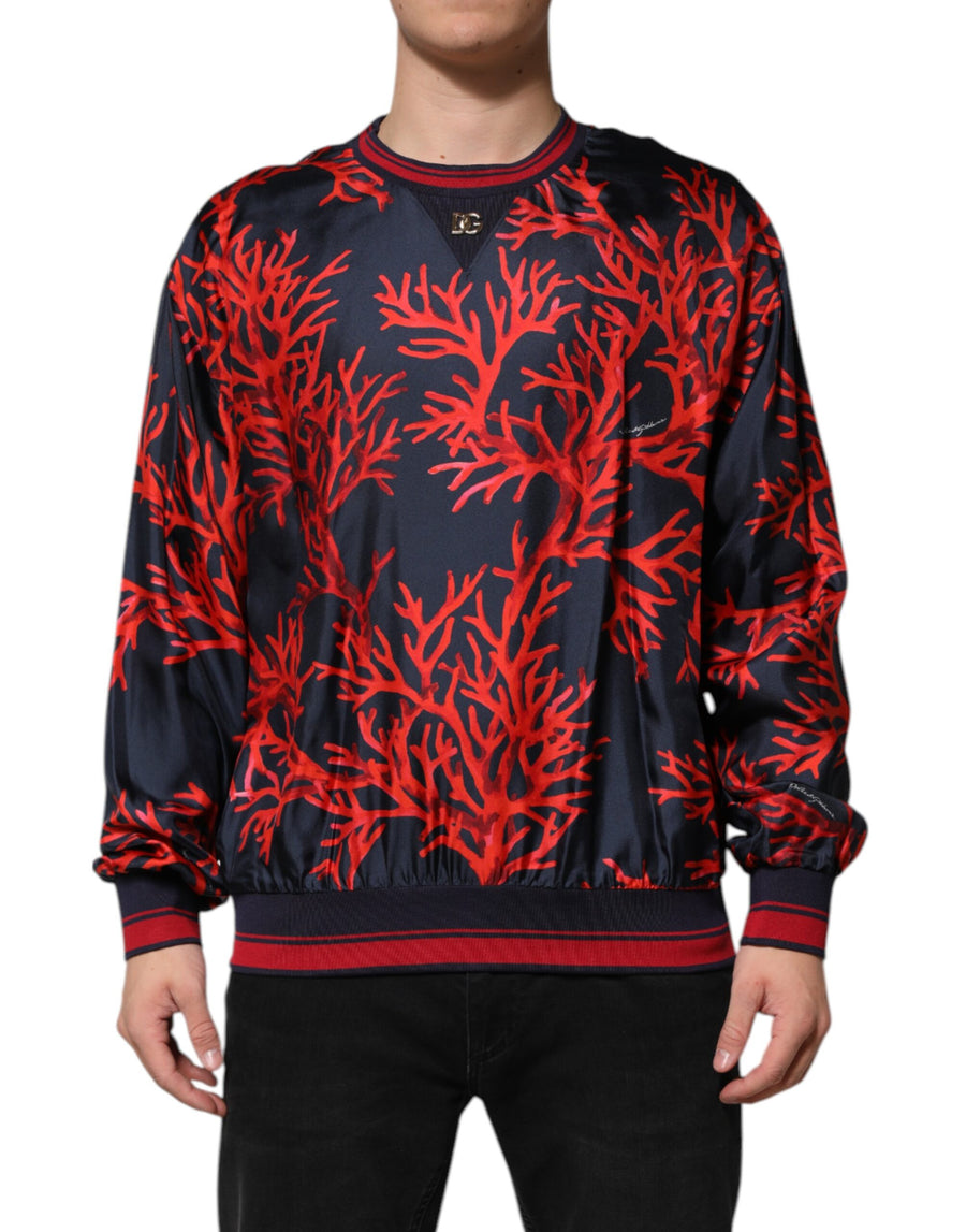 Dolce & Gabbana Marineblauer Pullover aus Seide mit Korallendruck