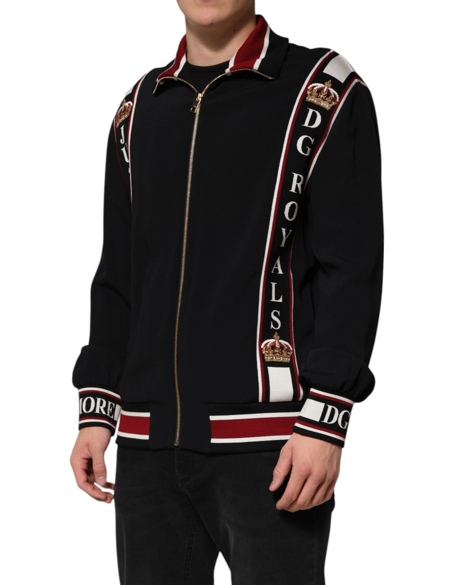 Dolce &amp; Gabbana – Schwarzes DG King-Sweatshirt mit durchgehendem Reißverschluss