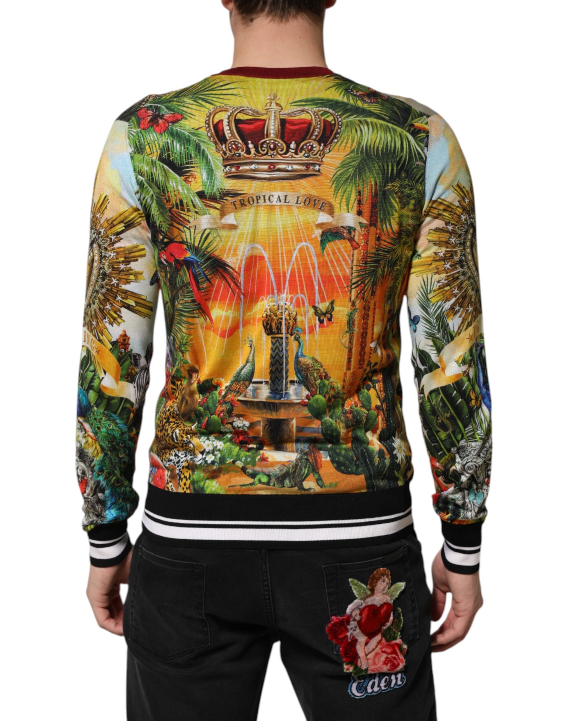 Dolce &amp; Gabbana Pullover aus Seide mit tropischem Herz und Krone