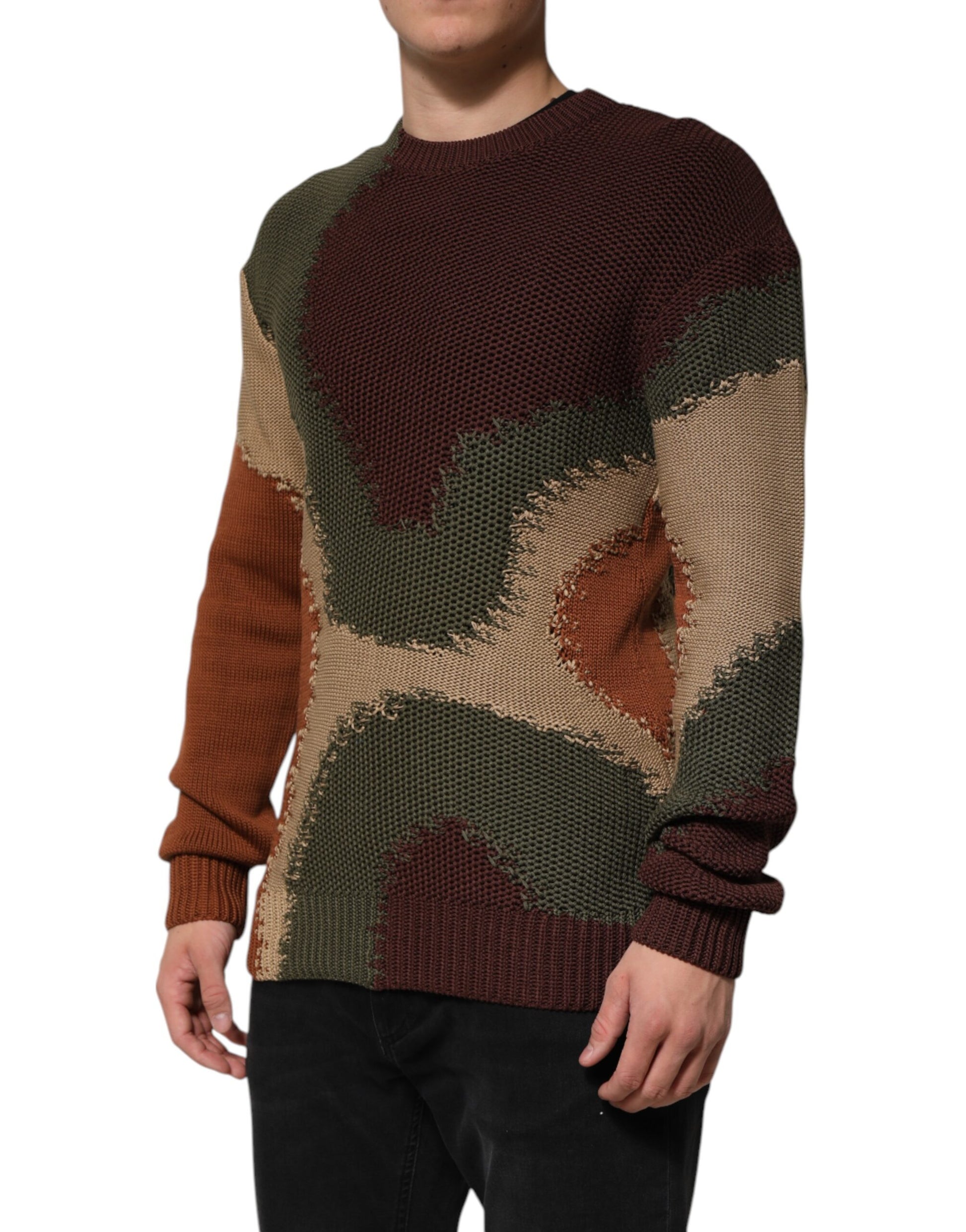 Dolce &amp; Gabbana Mehrfarbiger abstrakter Herrenpullover aus Baumwolle