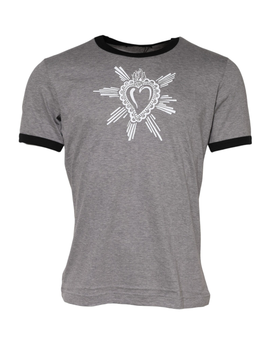 Dolce & Gabbana Gray Sacred Heart Cotton Crew Neck T-shirt
