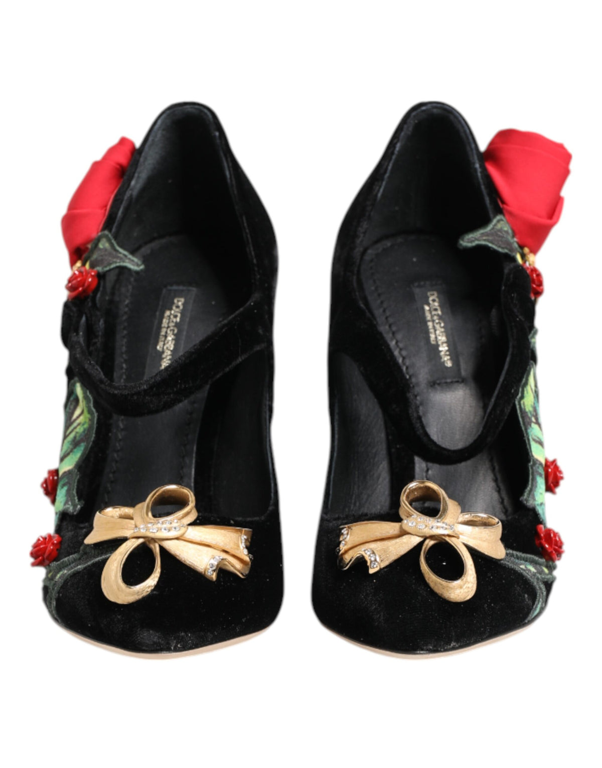Dolce &amp; Gabbana – Mary-Jane-Schuhe mit schwarzer Rosen-Kristallbrosche