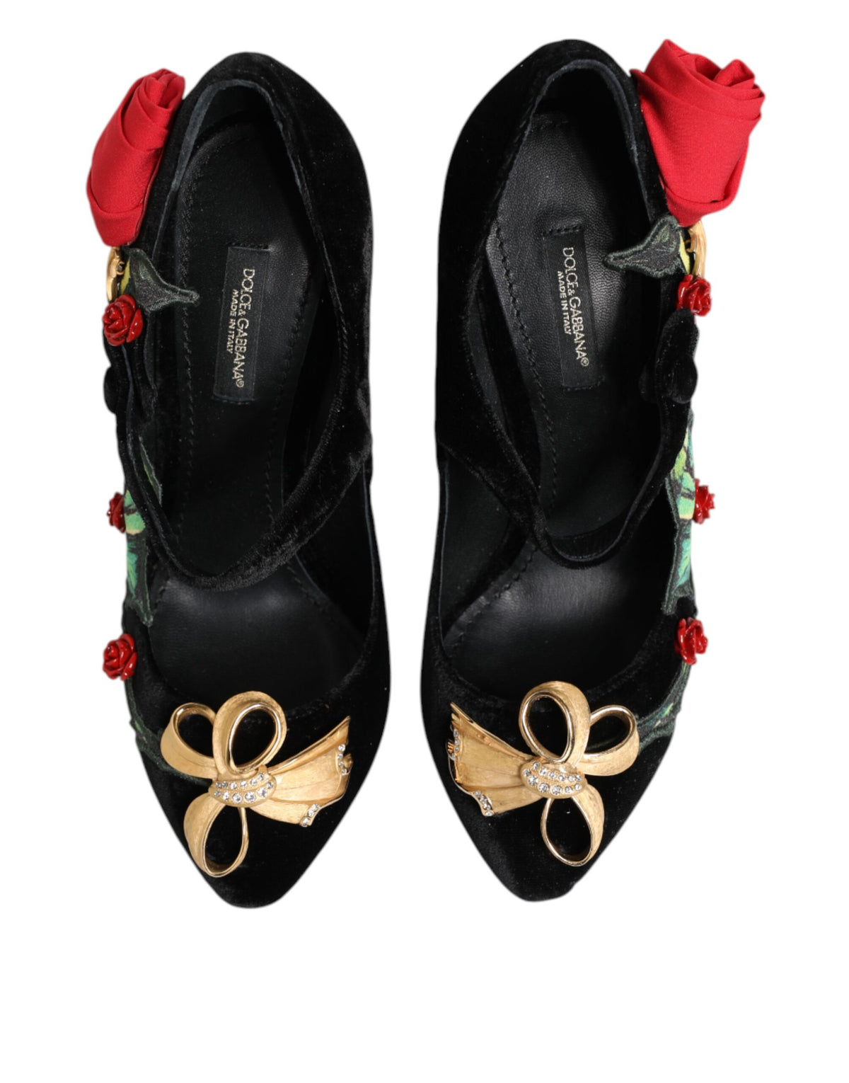 Dolce &amp; Gabbana – Mary-Jane-Schuhe mit schwarzer Rosen-Kristallbrosche