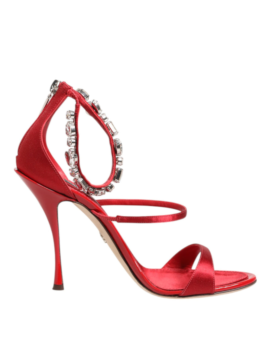 Dolce & Gabbana Rote Satin Kristalle Keira Sandalen Heels Schuhe