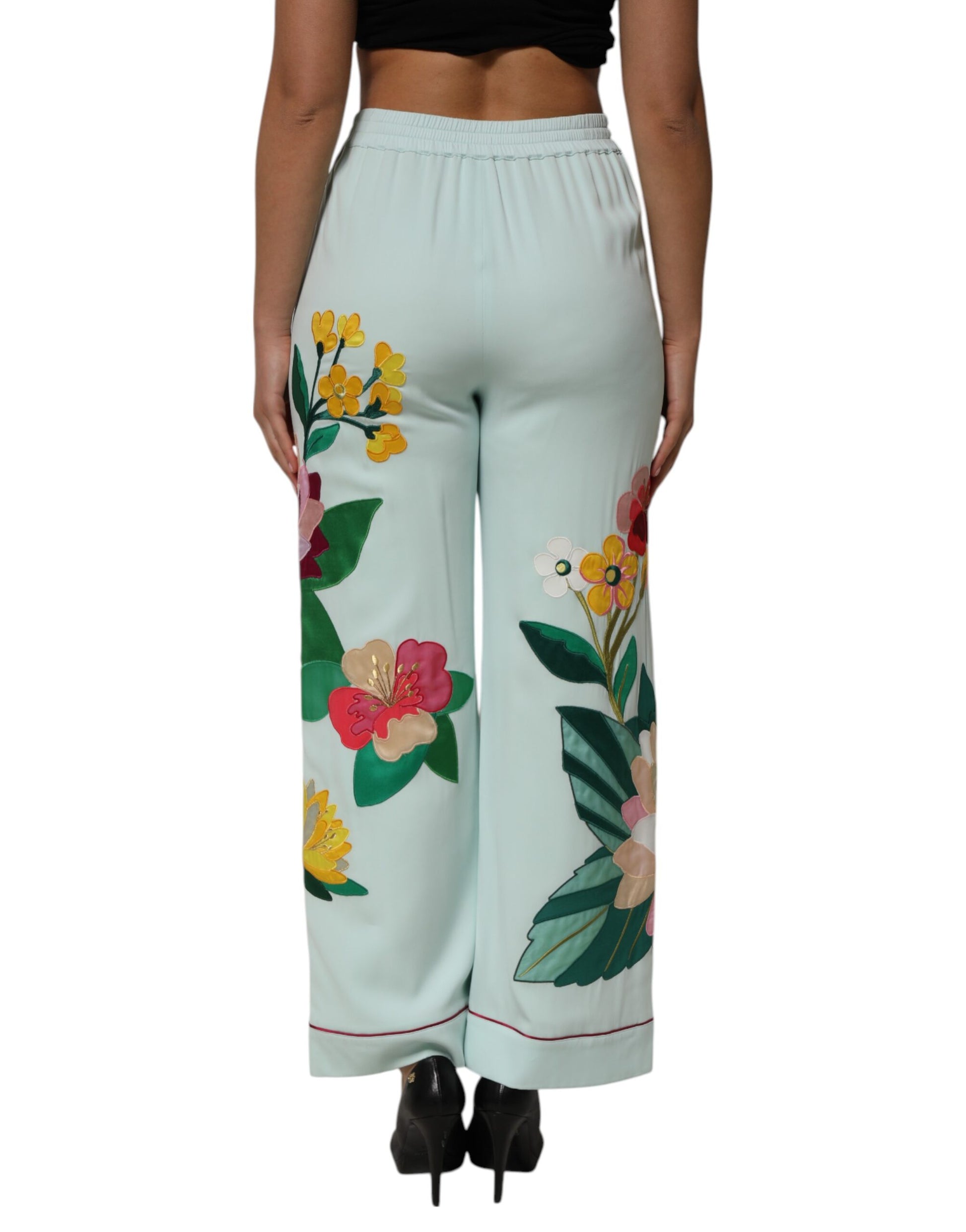 Dolce &amp; Gabbana, grüne, gerade Pyjamahose mit Strumpfband und Blumenmuster