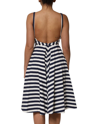 Dolce & Gabbana Blue White Striped Embroidered A-line Dress