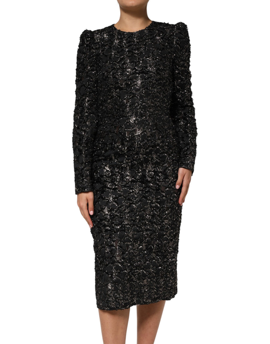 Dolce & Gabbana – Schwarzes Etuikleid aus Bouclé-Tweed mit Pailletten