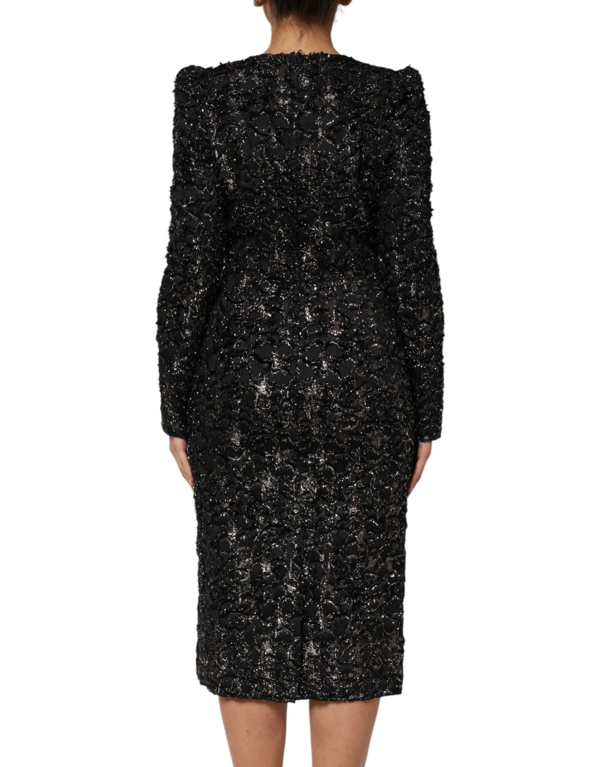 Dolce &amp; Gabbana – Schwarzes Etuikleid aus Bouclé-Tweed mit Pailletten