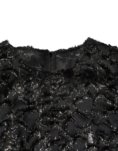 Dolce &amp; Gabbana – Schwarzes Etuikleid aus Bouclé-Tweed mit Pailletten