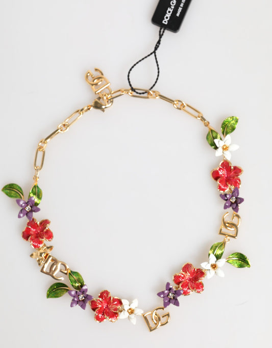 Dolce &amp; Gabbana – Modeschmuck-Halskette mit floralem Logodetail aus goldenem Messing