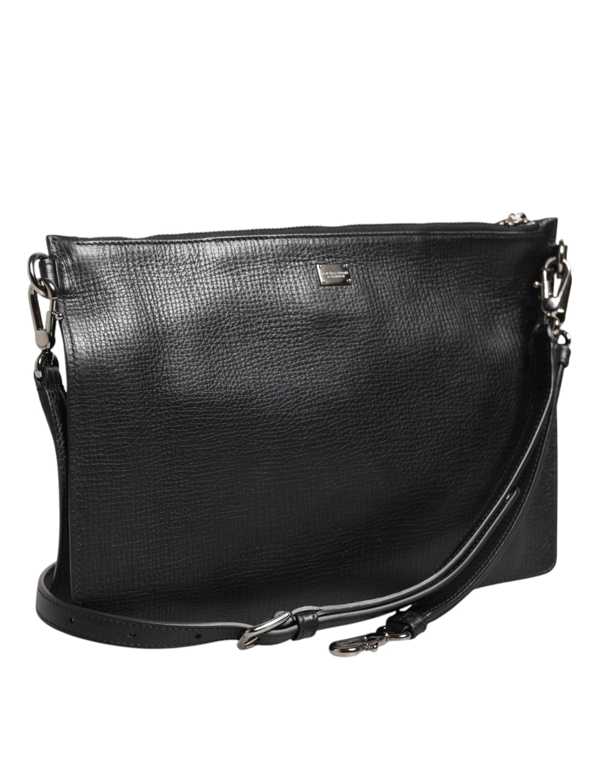 Dolce & Gabbana Black Palmellato Leather Logo Plaque Shoulder Borse Bag