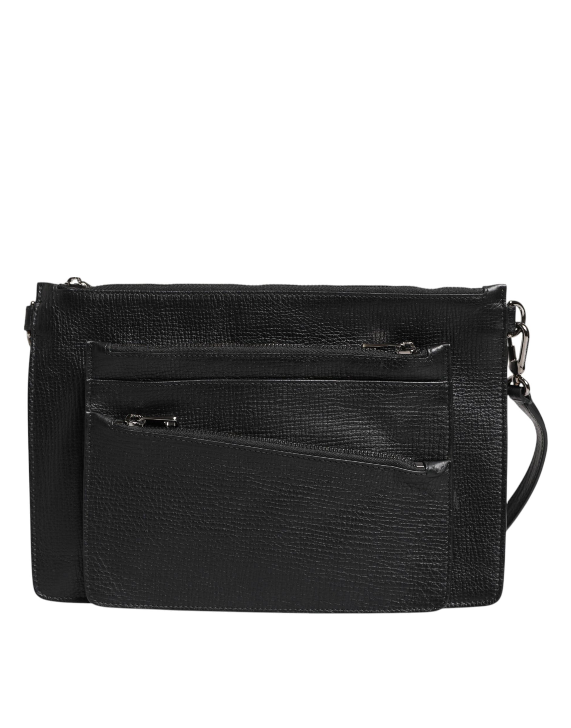 Dolce & Gabbana Black Palmellato Leather Logo Plaque Shoulder Borse Bag