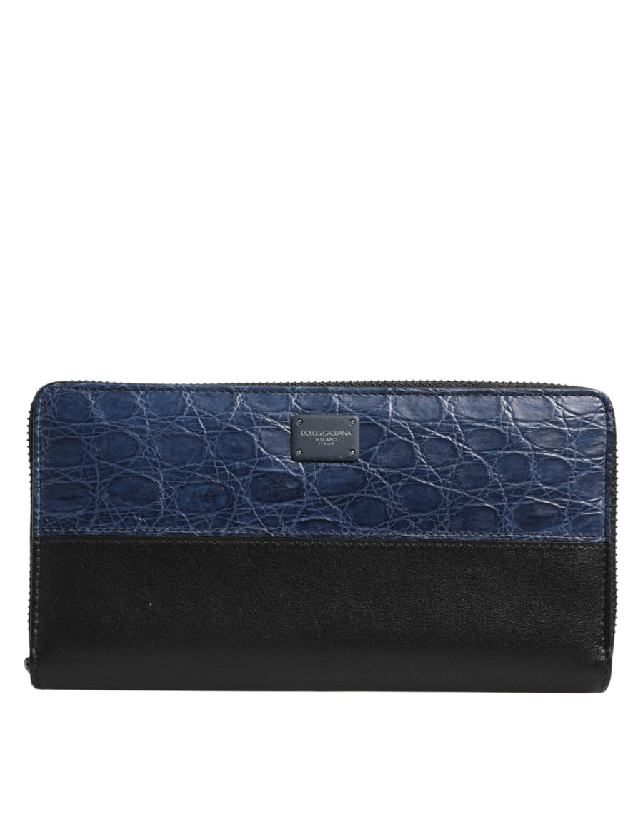 Dolce & Gabbana Herren Continental Clutch aus exotischem Leder in Schwarz und Blau